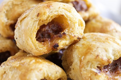 Sausage rolls made with homemade puff pastry