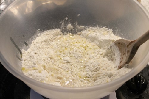 Add olive oil and 150ml water